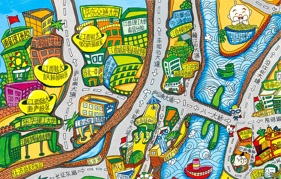 沙湖镇手绘地图景区的历史见证